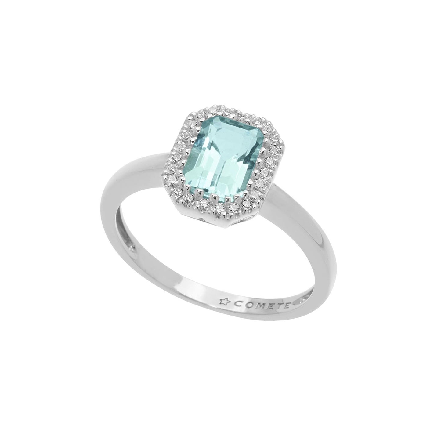 Anello acquamarina ottagonale con contorno