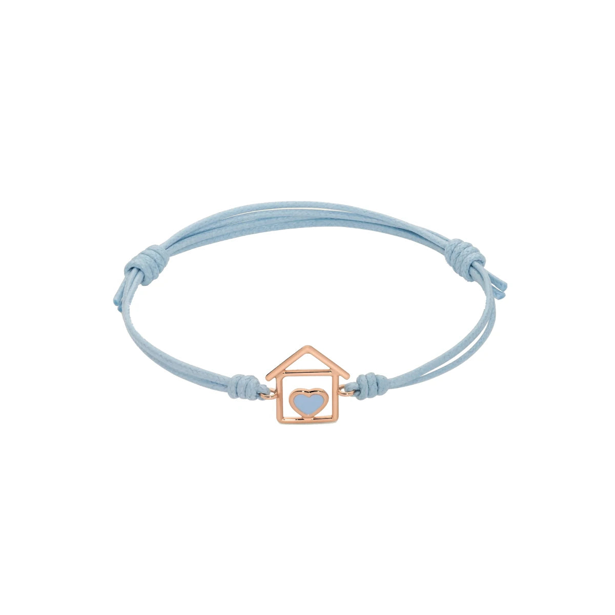 Bracciale cordino con casa e cuore smaltato celeste