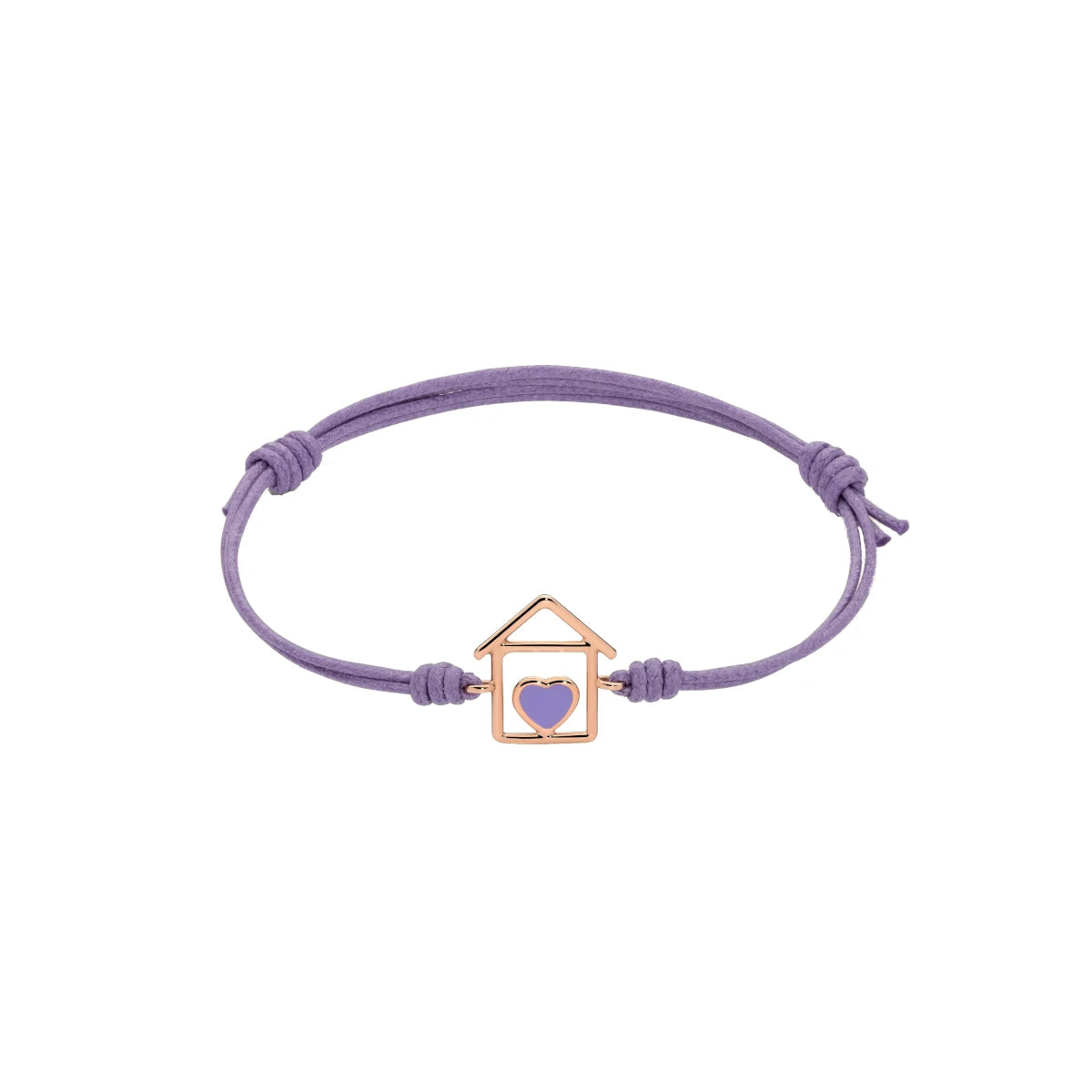 Bracciale cordino con casa e cuore smaltato lilla