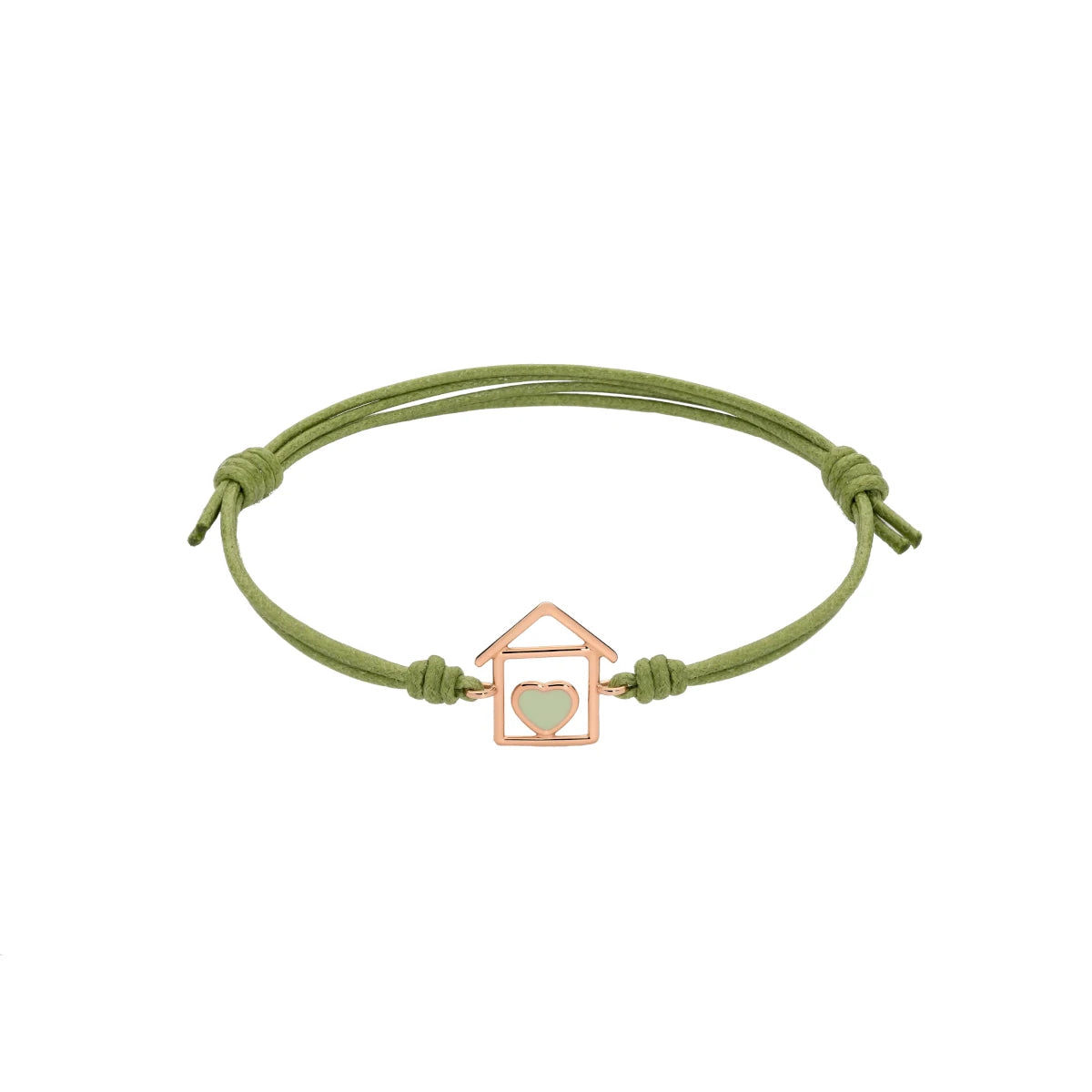 Bracciale cordino con casa e cuore smaltato verde