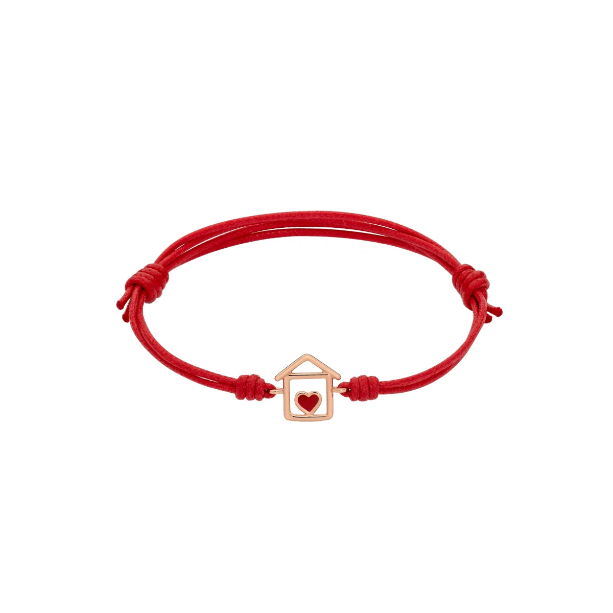 Bracciale cordino con casa e cuore smaltato rosso