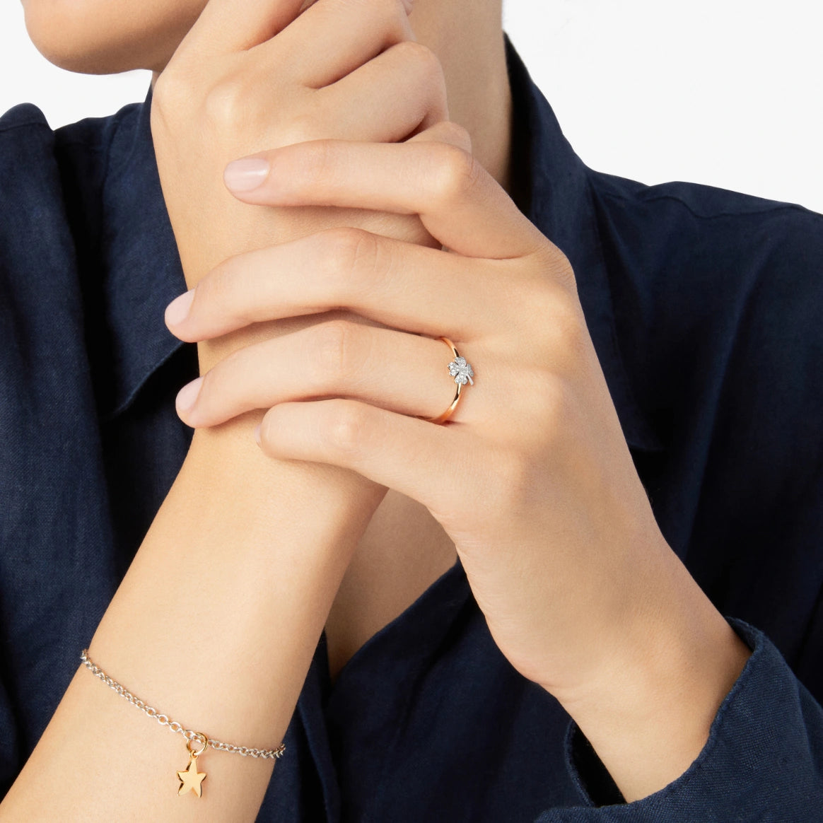 anello quadrifoglio piccolo oro giallo & diamanti bianchi