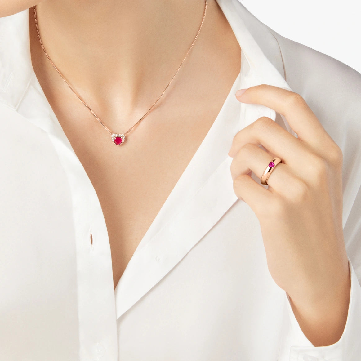 anello cuore oro rosa & rubino sintetico