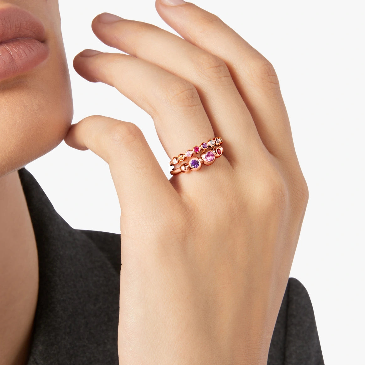 anello bollicine oro rosa & pietre colorate