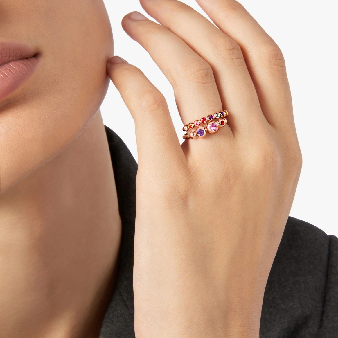 anello bollicine oro rosa & pietre colorate