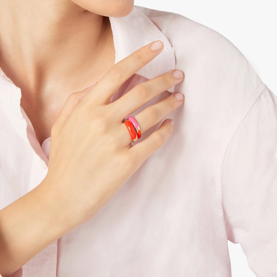 anello rondelle argento dorato & smalto rosso