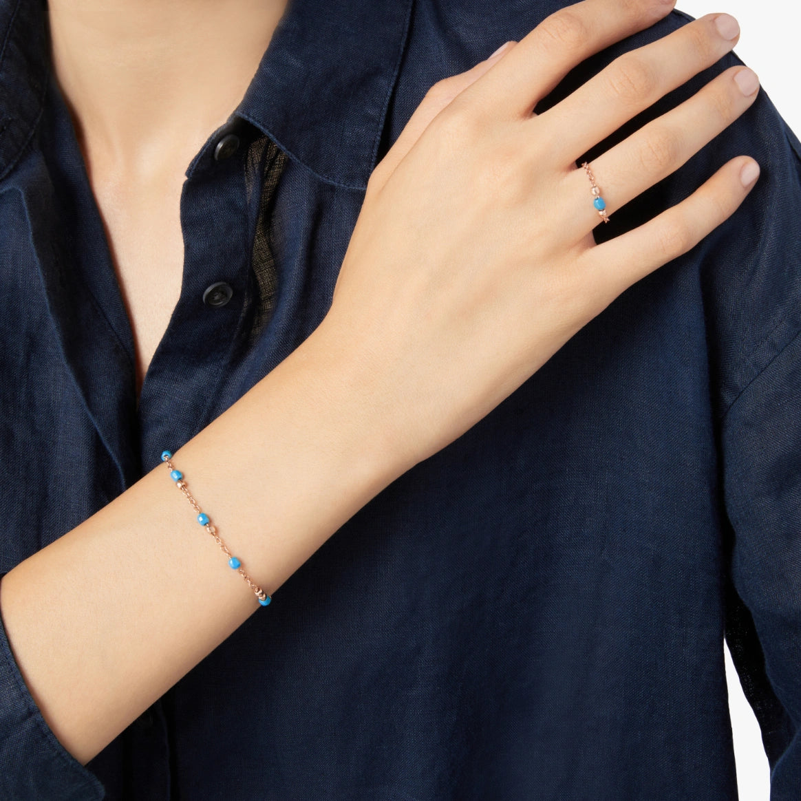 bracciale mini granelli oro rosa & ceramica