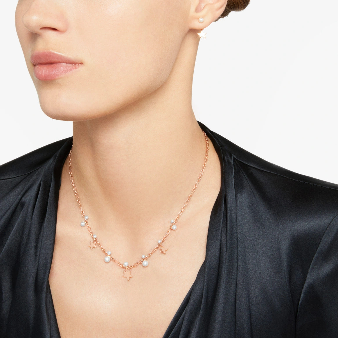 collana stellina oro rosa & perle di cristallo