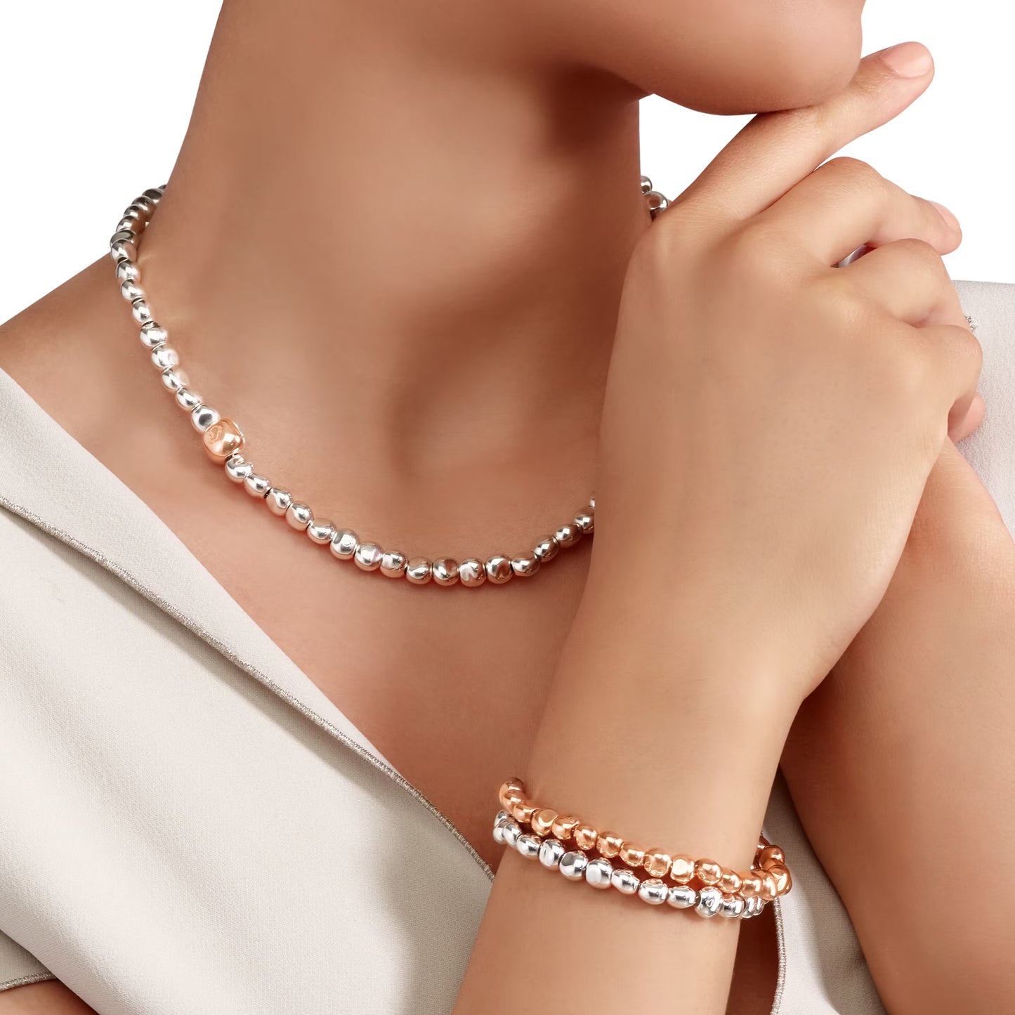 Collana Pepite in Argento e Oro Rosa