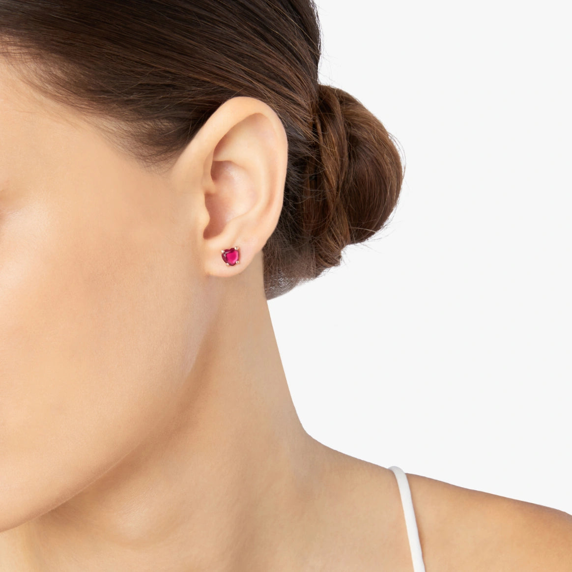 orecchino stud cuore oro rosa & rubino sintetico