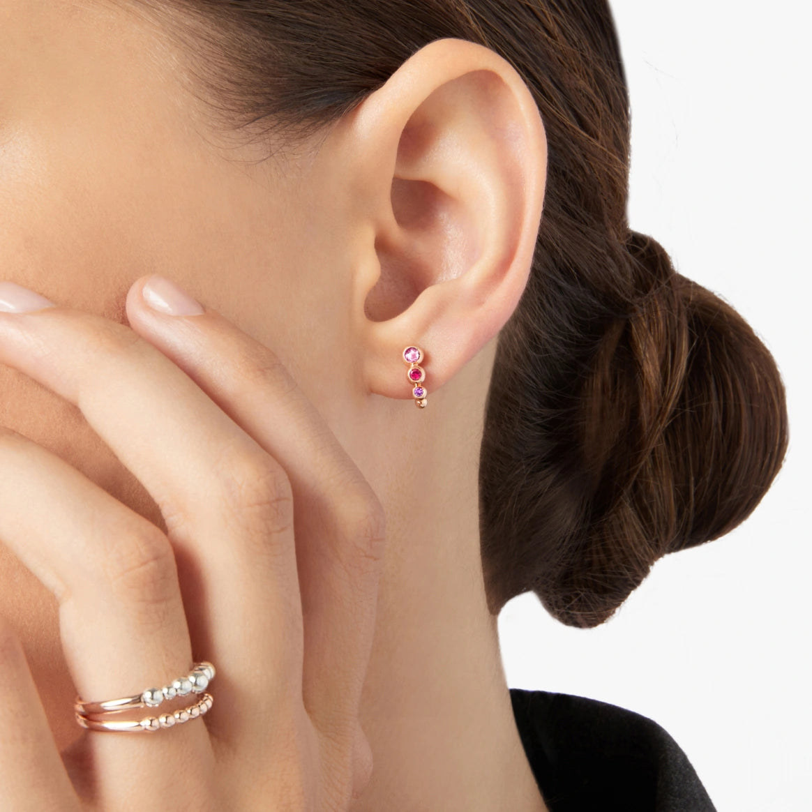 orecchino bollicine oro rosa & pietre colorate