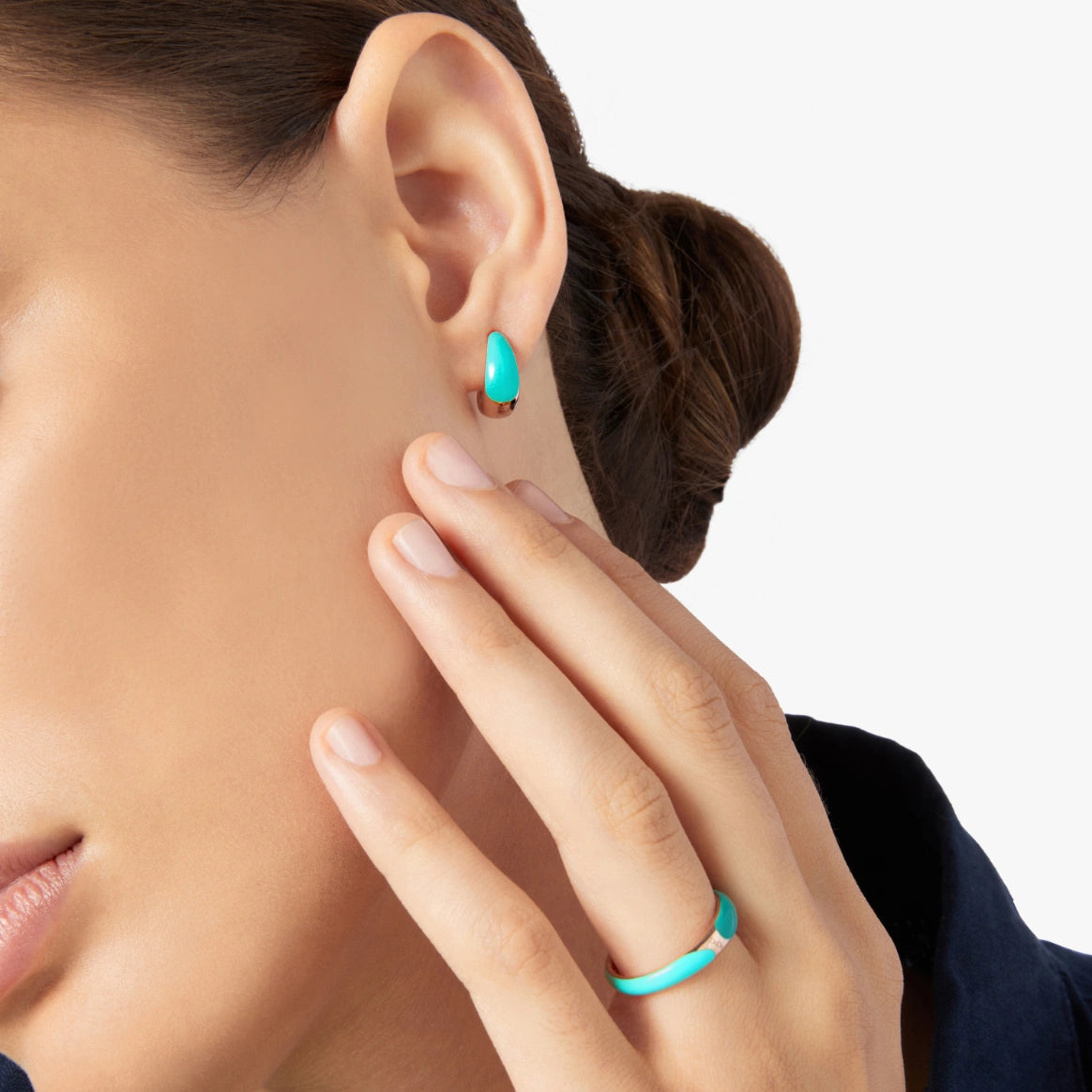 orecchino rondelle argento dorato & smalto turchese