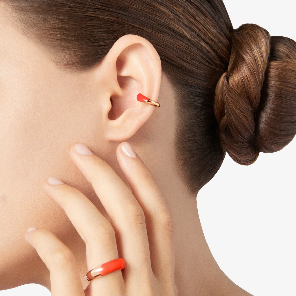 earcuff rondelle argento dorato & smalto rosso