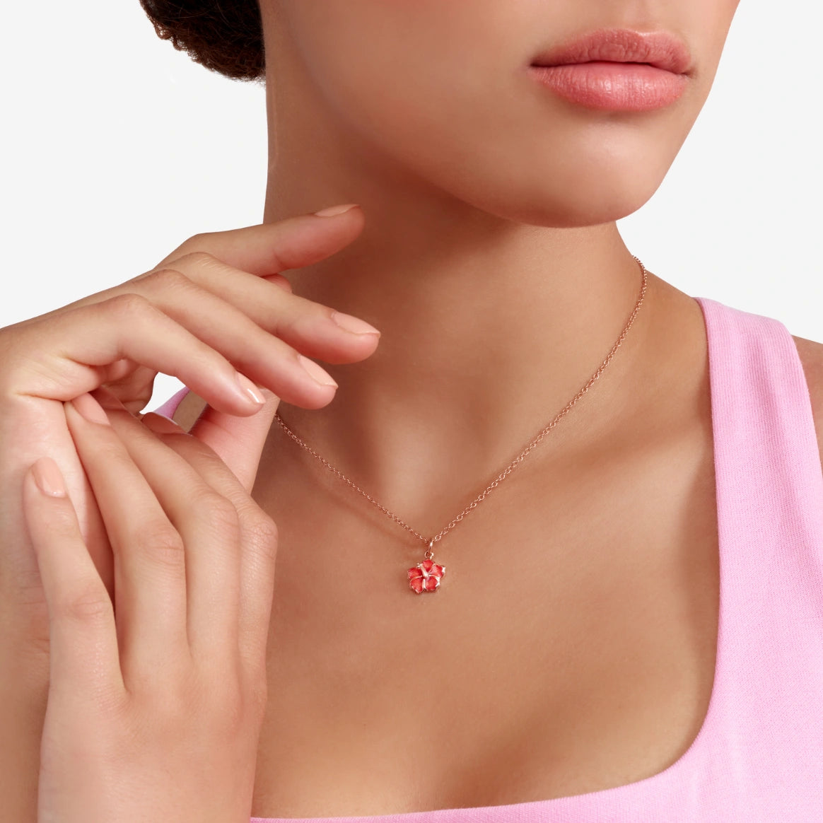 ciondolo fiore ibisco oro rosa & smalto