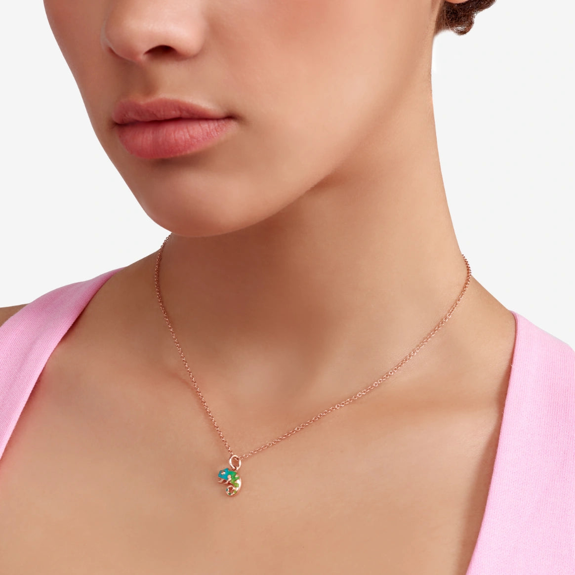 ciondolo camaleonte oro rosa & smalto