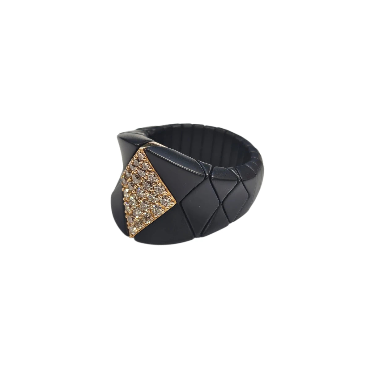 Anello Roberto Demeglio Rombo Ceramica Nera e Oro