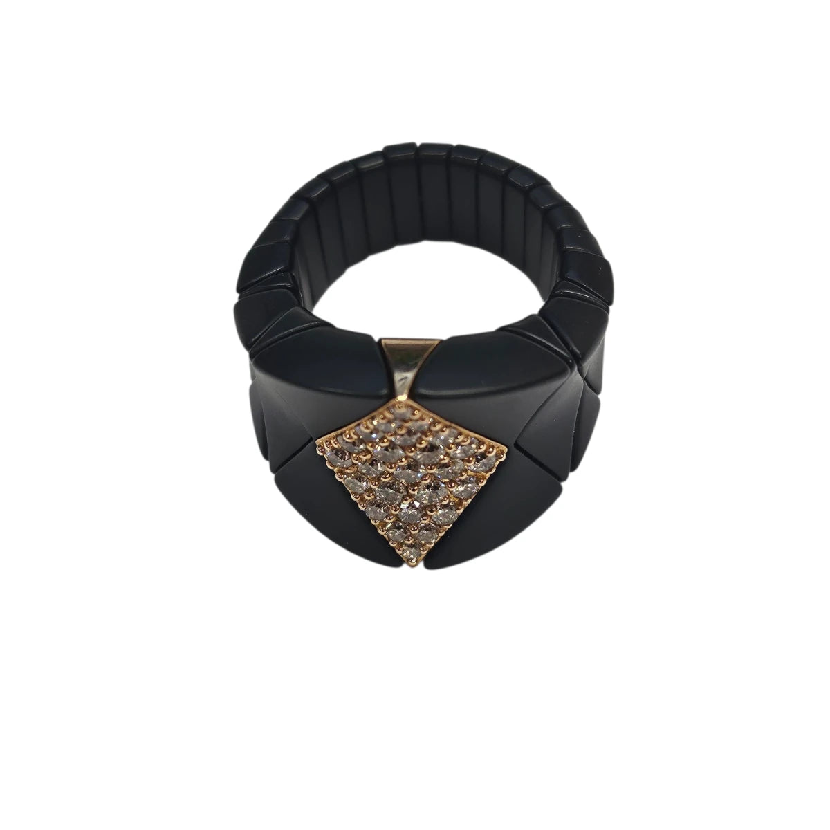 Anello Roberto Demeglio Rombo Ceramica Nera e Oro