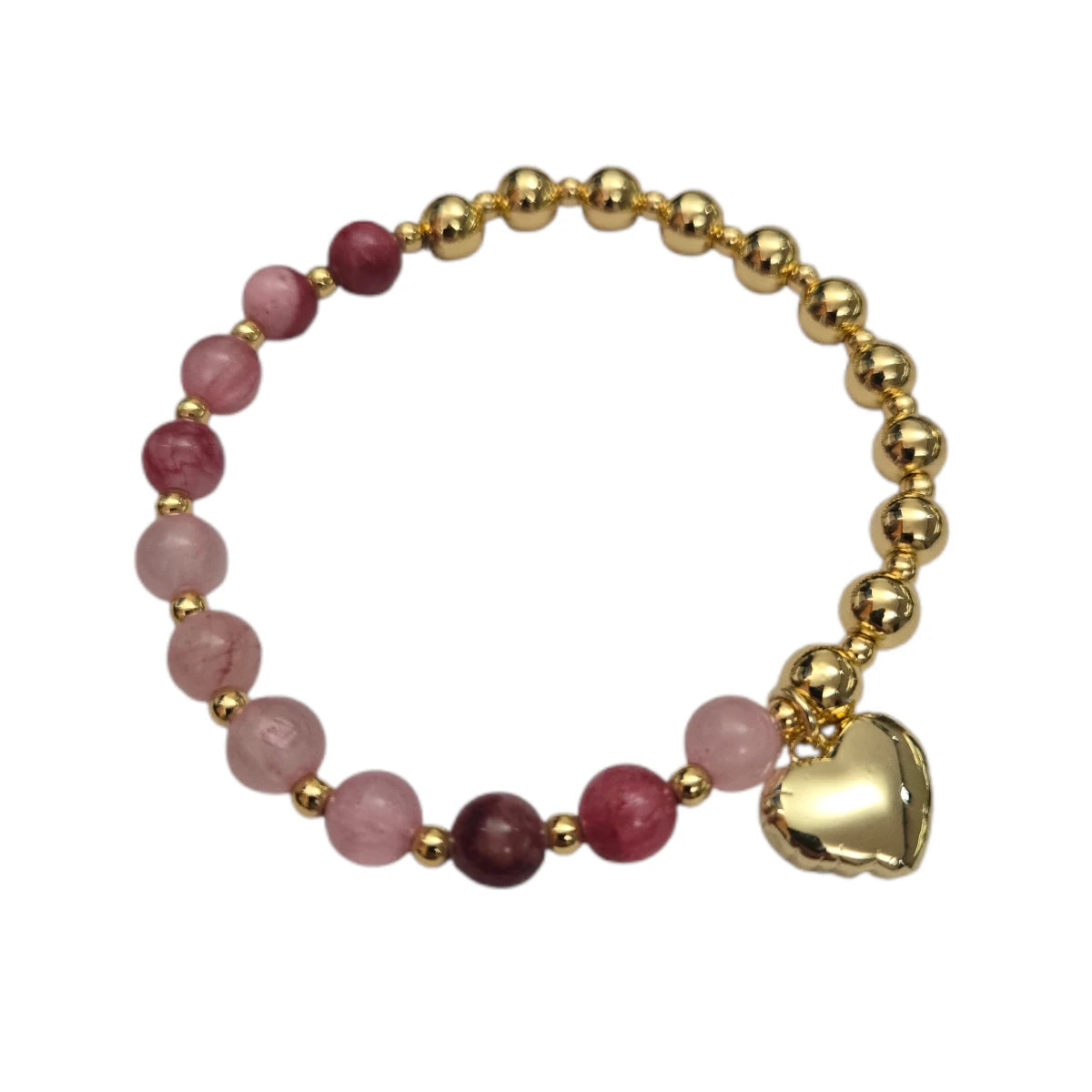 Bracciale Elastico Perline Rosa con Cuore