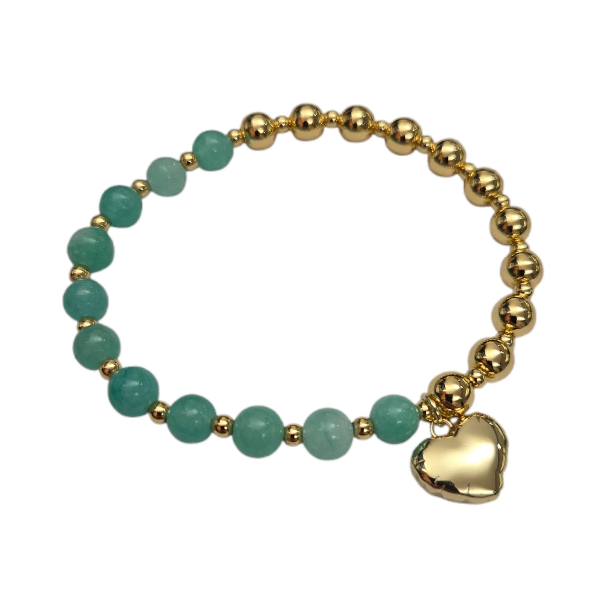 Bracciale Elastico Perline Verde con Cuore