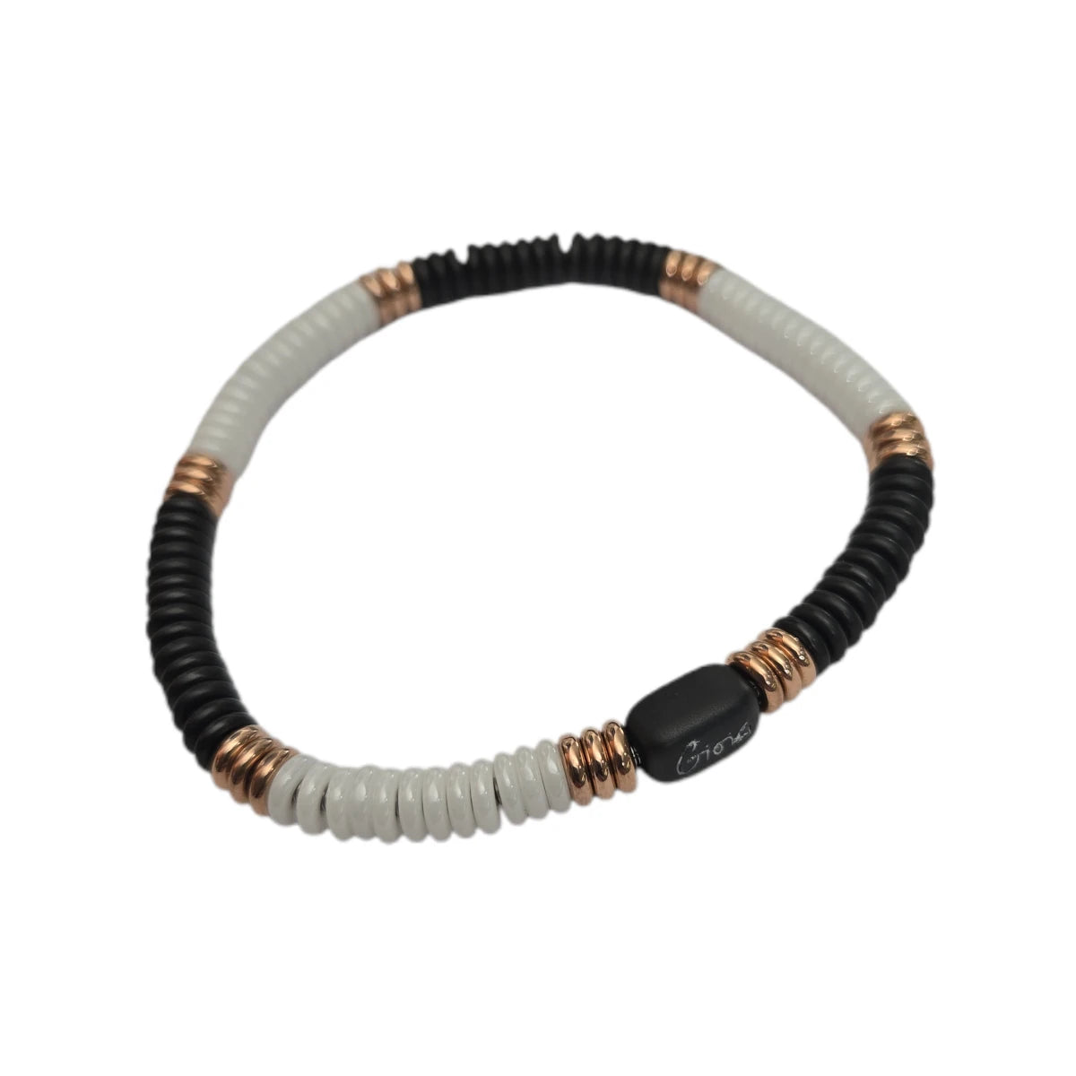 Bracciale Rings Nero Bianco e Dorato Rosa