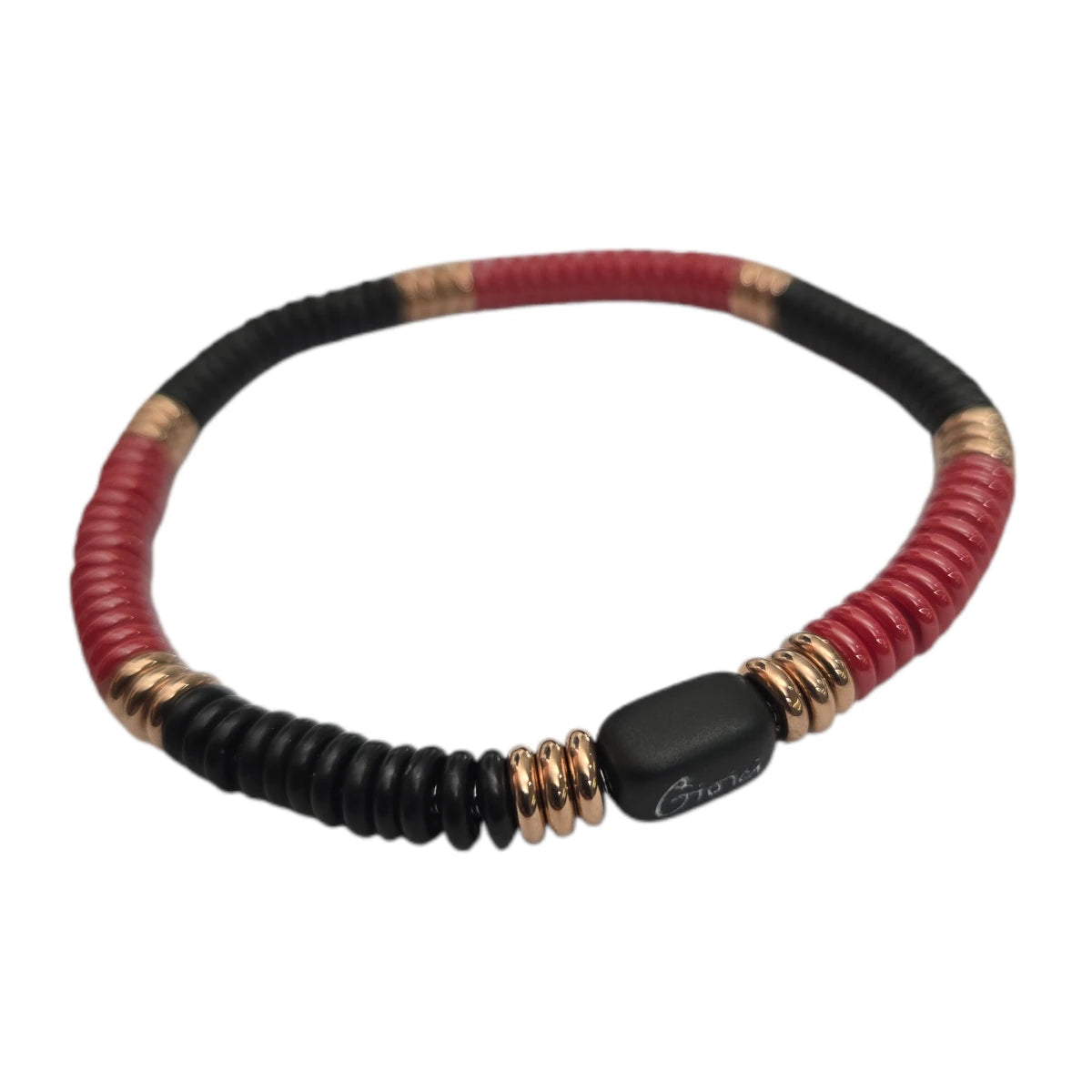Bracciale Rings Nero Rosso e Dorato Rosa