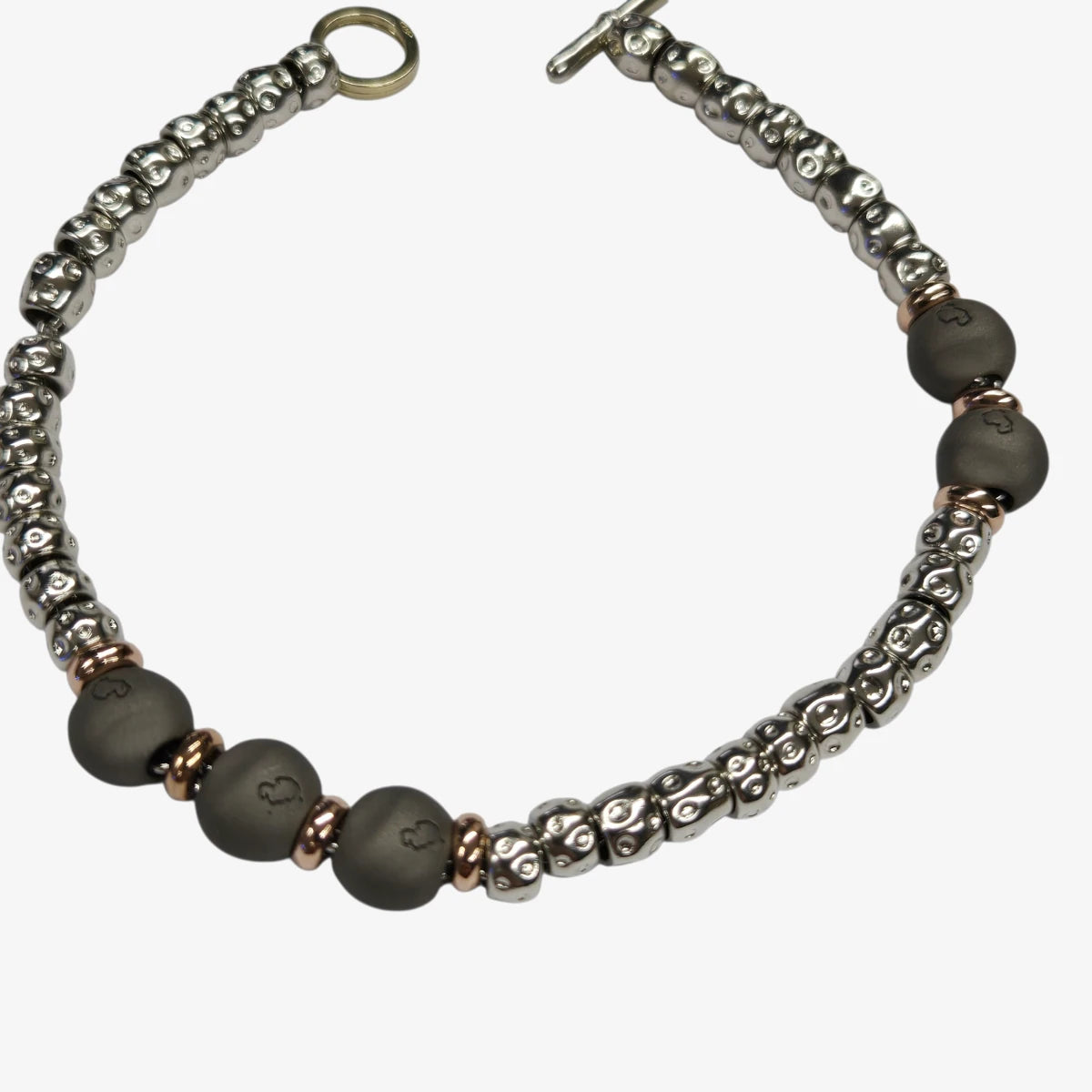 Bracciale Granelli Argento e Pepite Titanio e Rondelle Oro Rosa