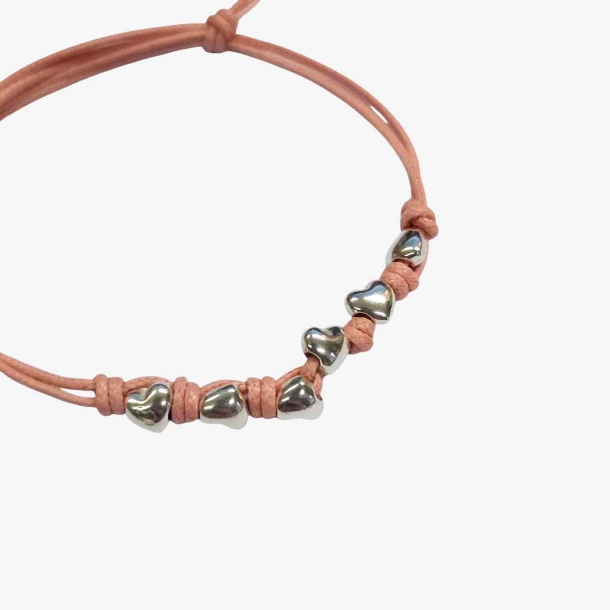 Bracciale Doppio Cordino sottile sei Cuori argento