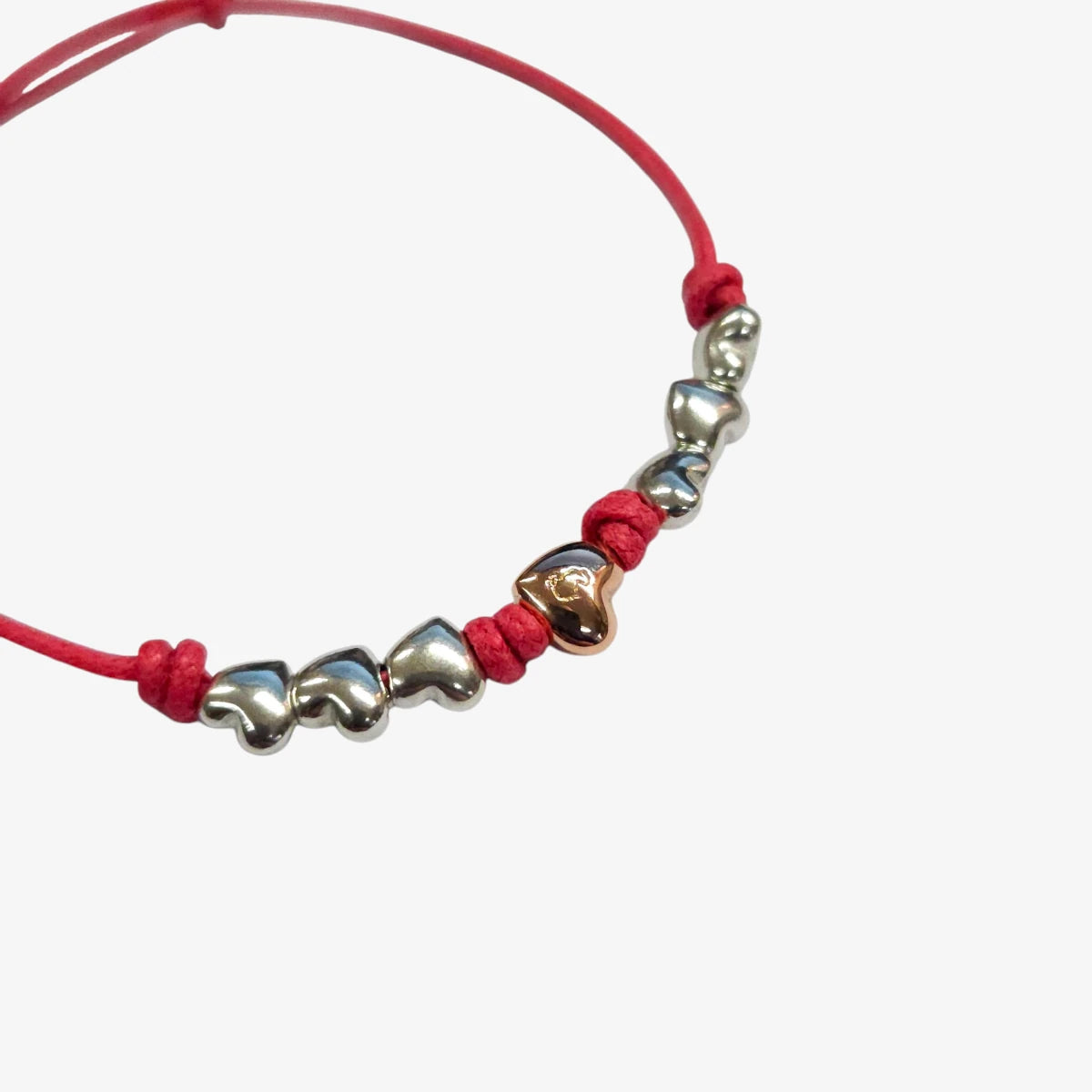 Bracciale Cordino sottile sei Cuori argento e Rosa