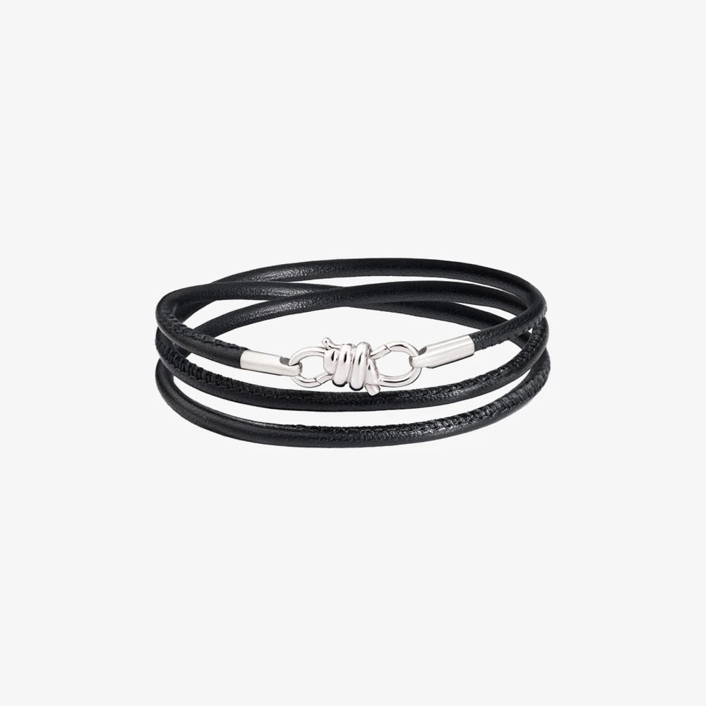 bracciale nodo argento & cordino in pelle nero