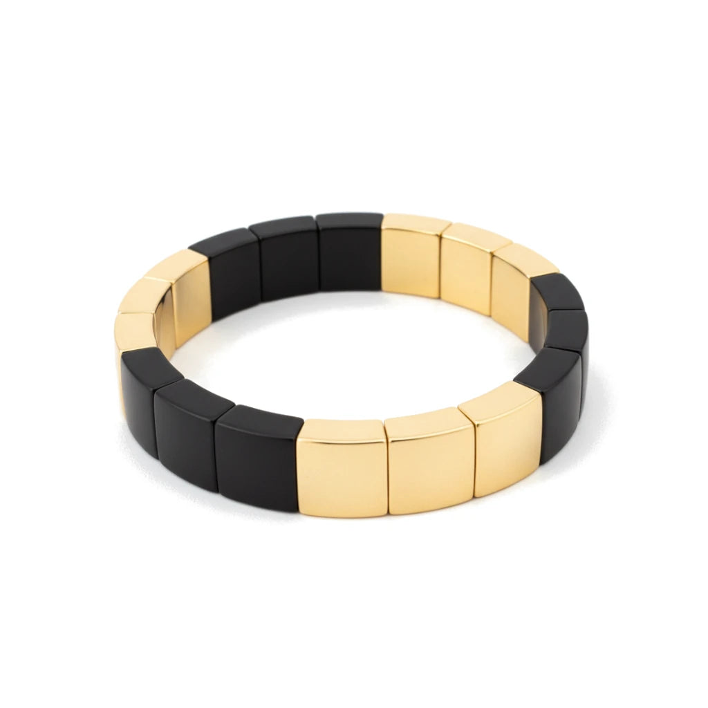 Bracciale Domino Quadrato Oro Giallo e Nero