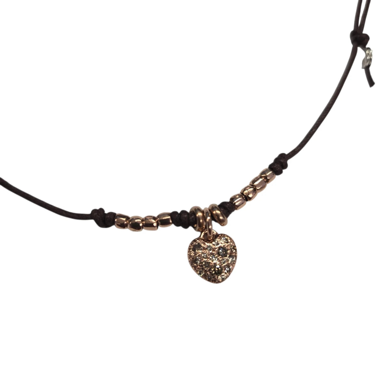 Collana DoDo Cordino mini granelli oro rosa e cuore diamanti brown