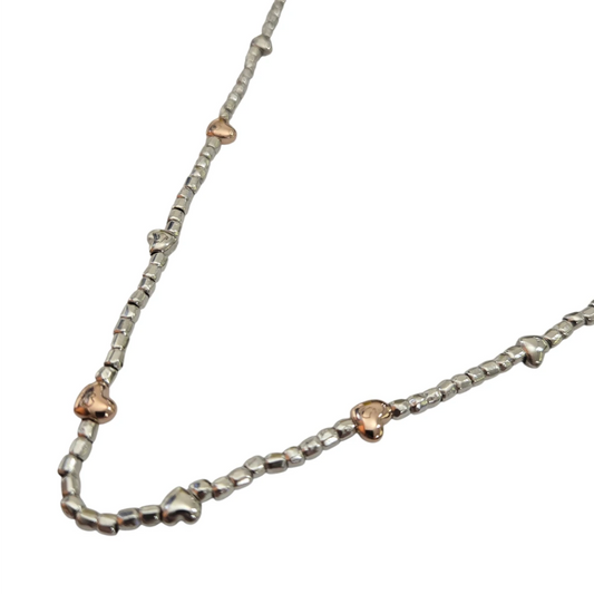 Collana DoDo Mini Granelli e Cuori Oro Rosa e Argento