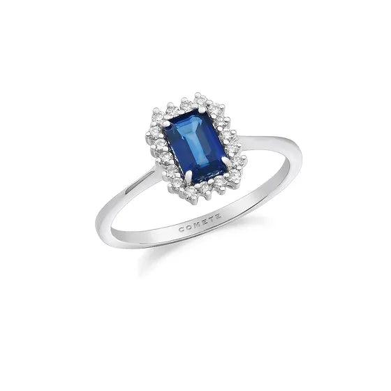 Anello diamanti e zaffiro blu ottagonale