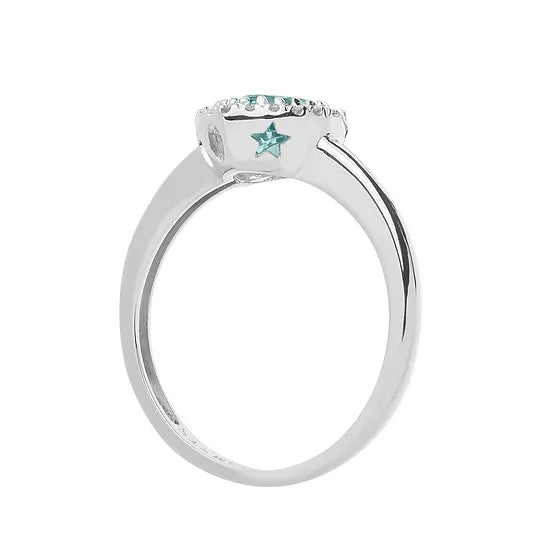 Anello acquamarina cuore con contorno