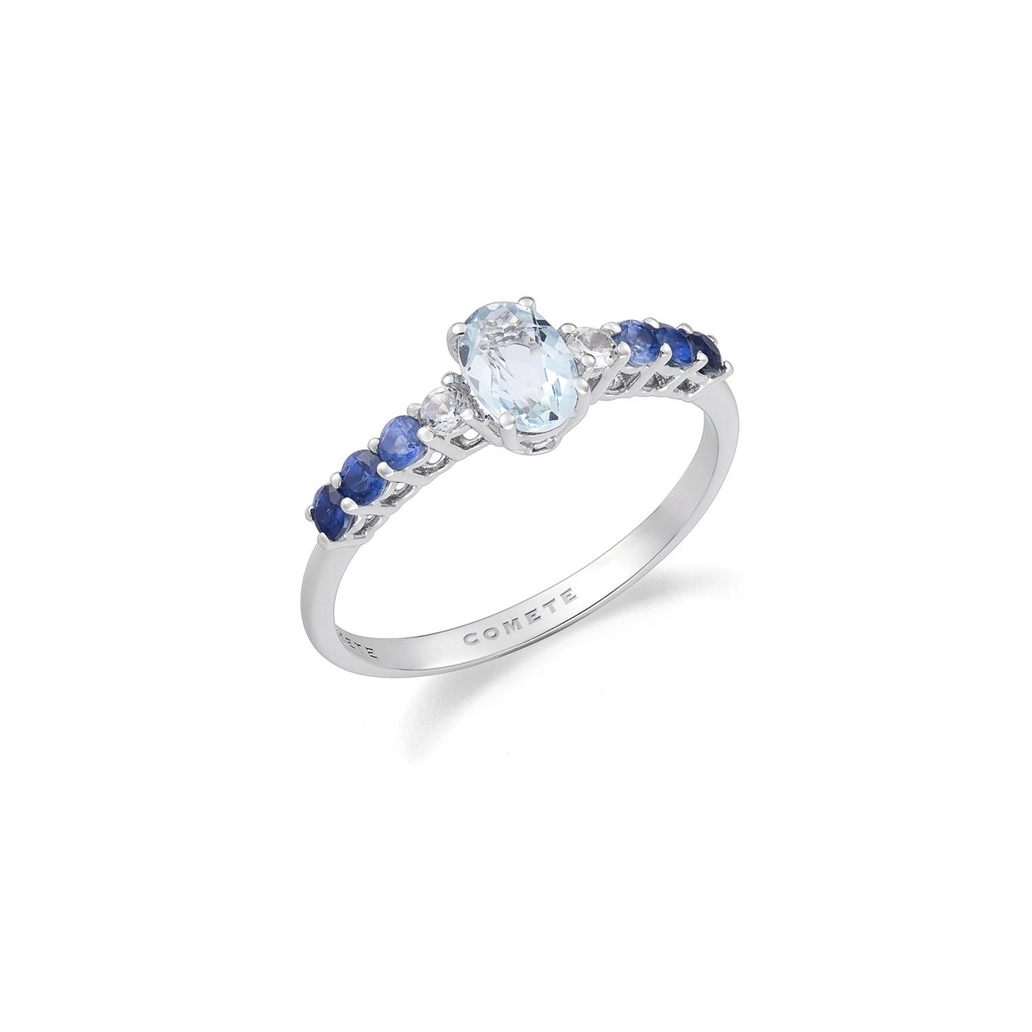 Anello zaffiri degradè con acquamarina