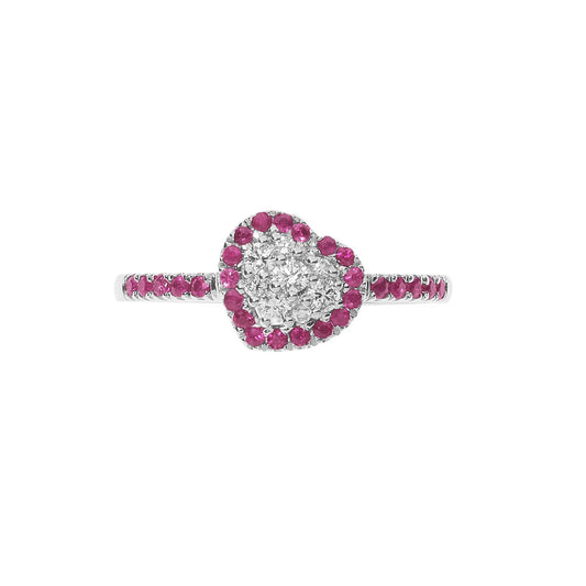 Anello cuore pavè e contorno di rubini