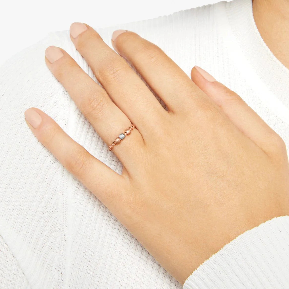 anello mini granelli in oro rosa & argento