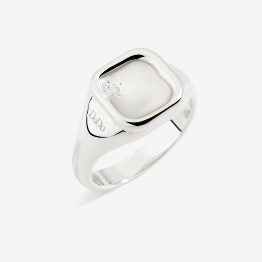 Anello sigillo argento & diamante bianco