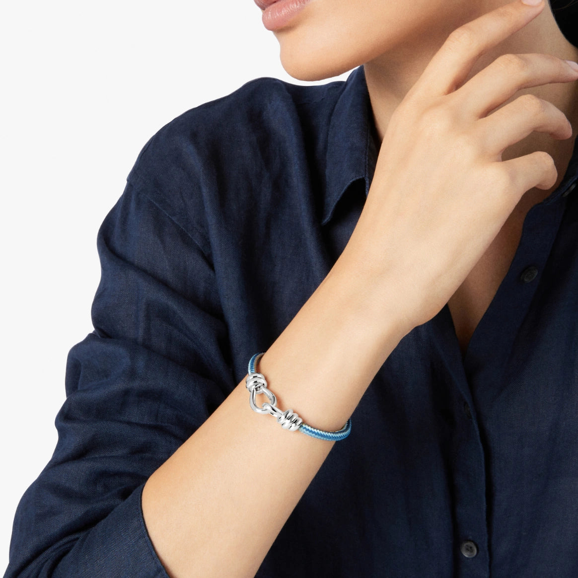 bracciale nodo argento & cordino  azzurro