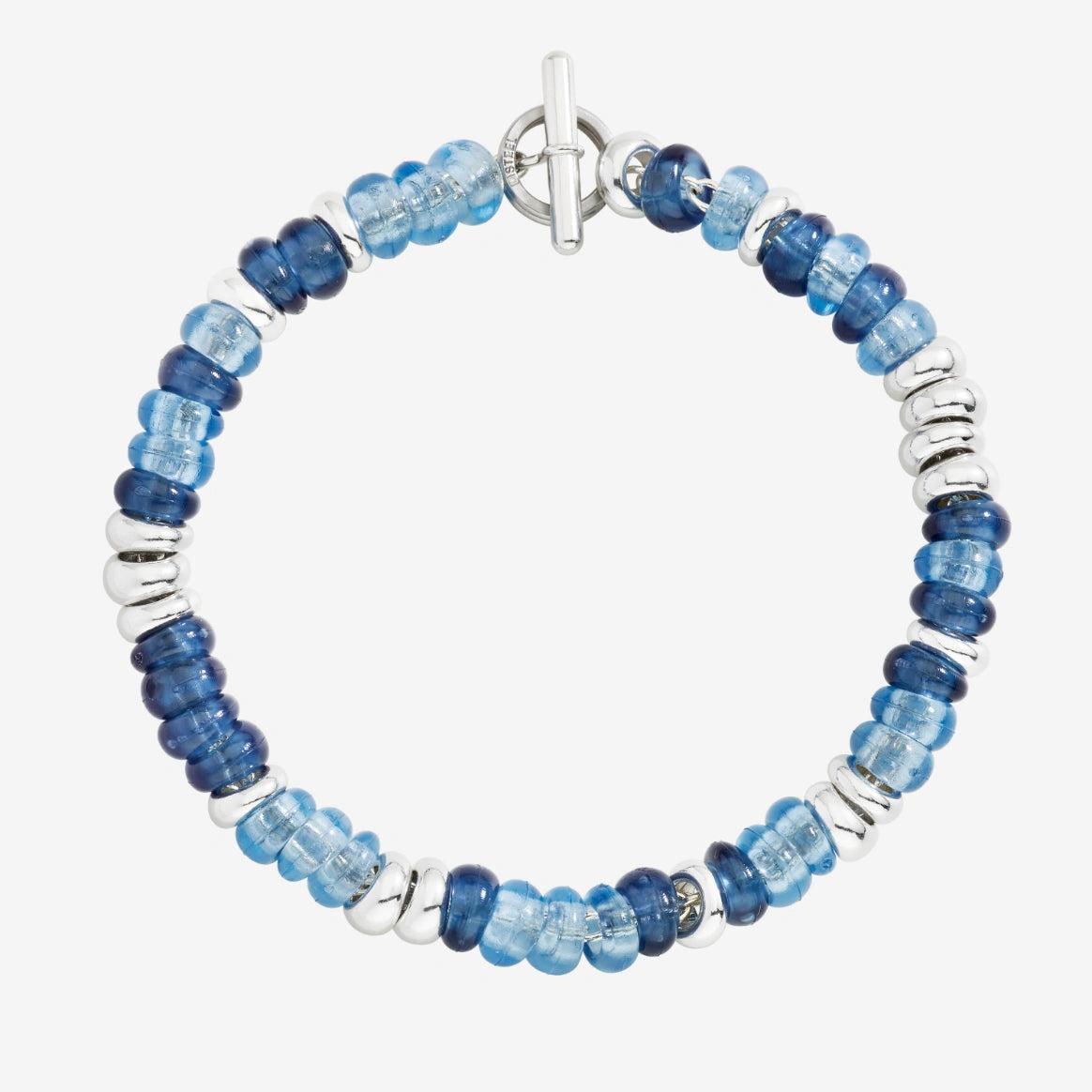 bracciale rondelle argento & plastica riciclata Blu