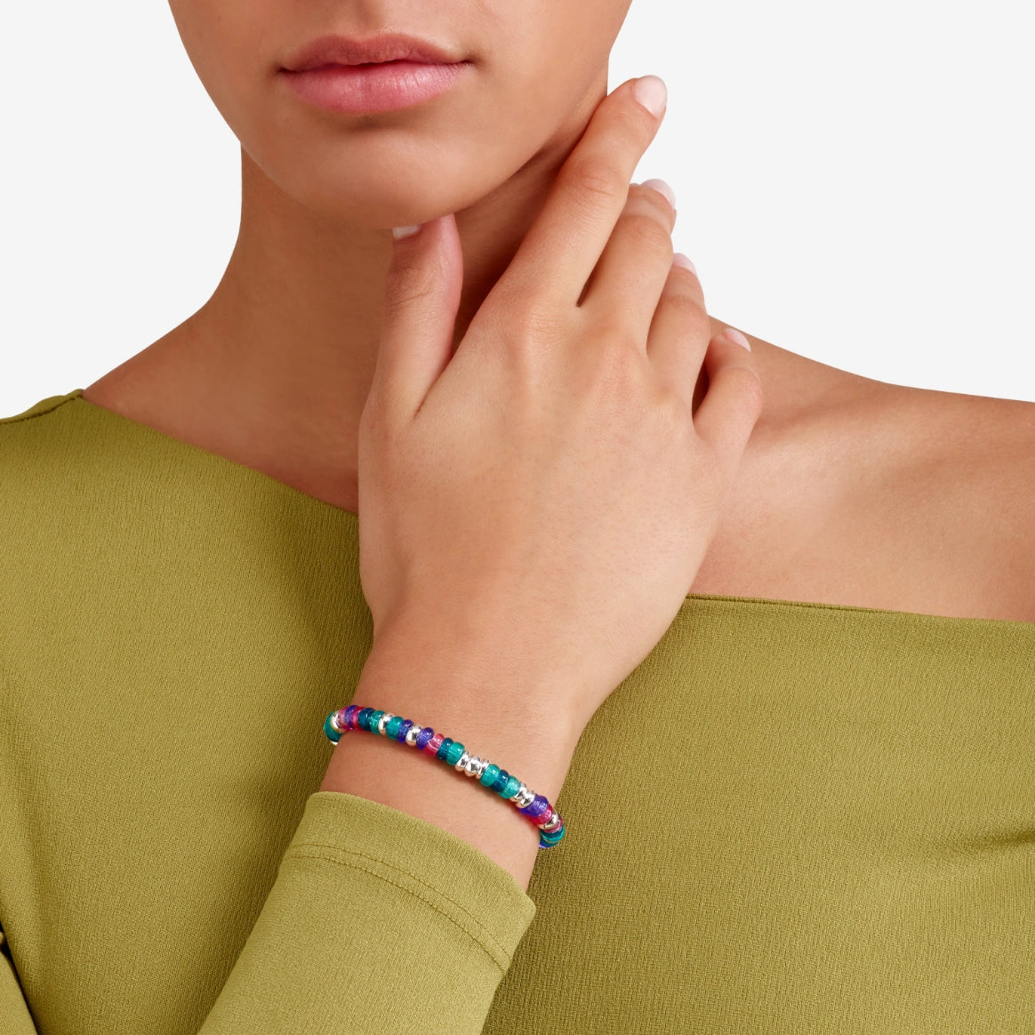 bracciale rondelle argento & plastica riciclata tropical