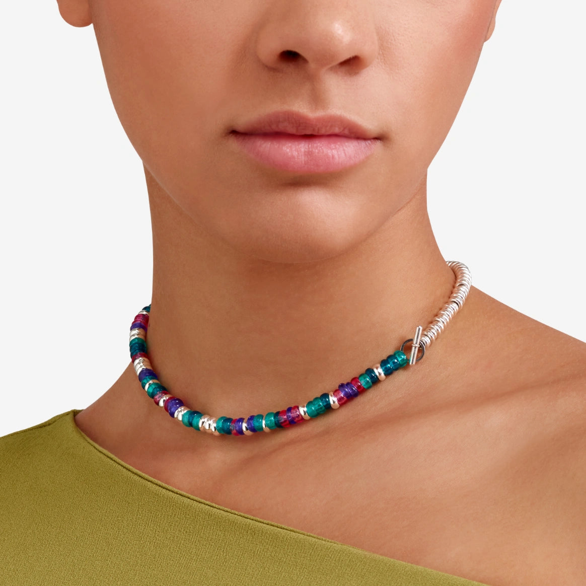 bracciale rondelle argento & plastica riciclata tropical