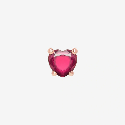 orecchino stud cuore oro rosa & rubino sintetico