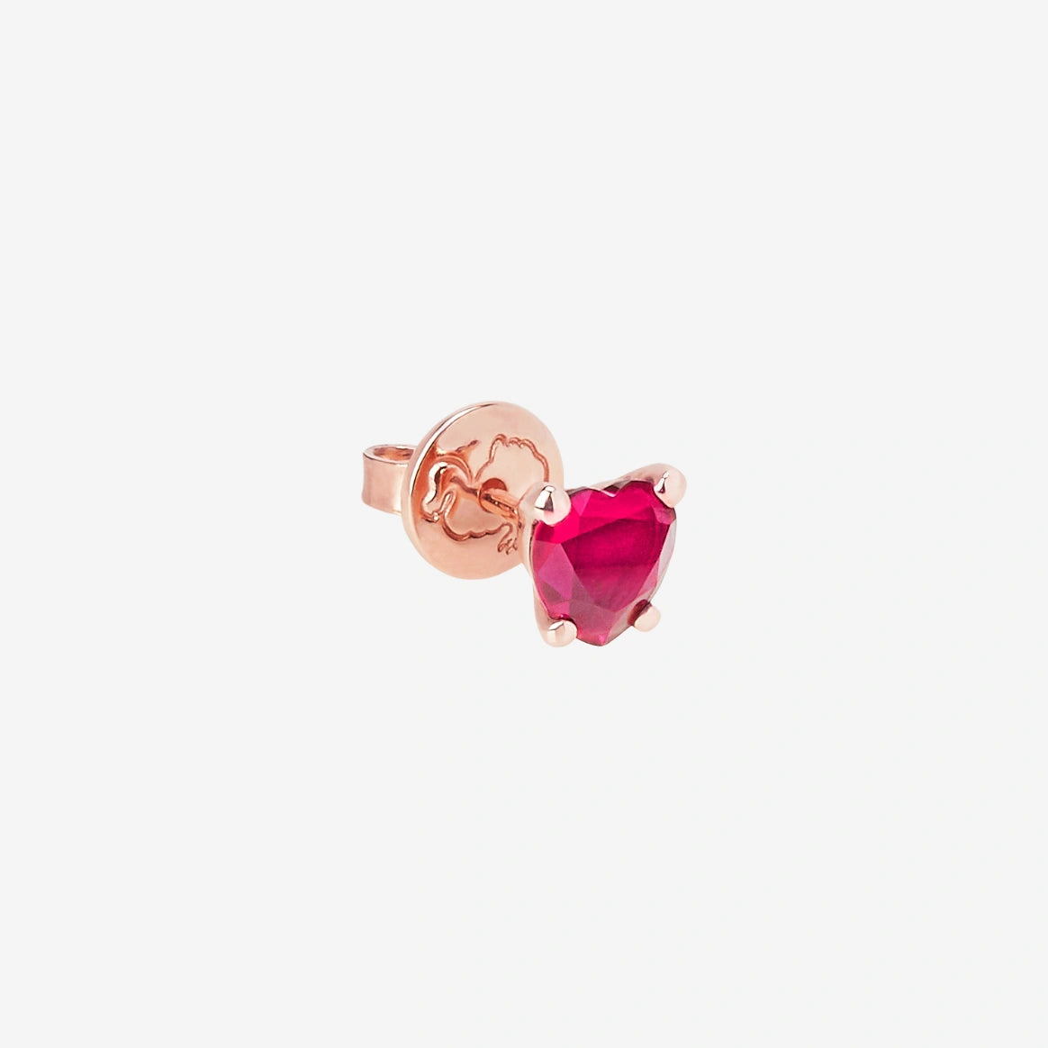 orecchino stud cuore oro rosa & rubino sintetico