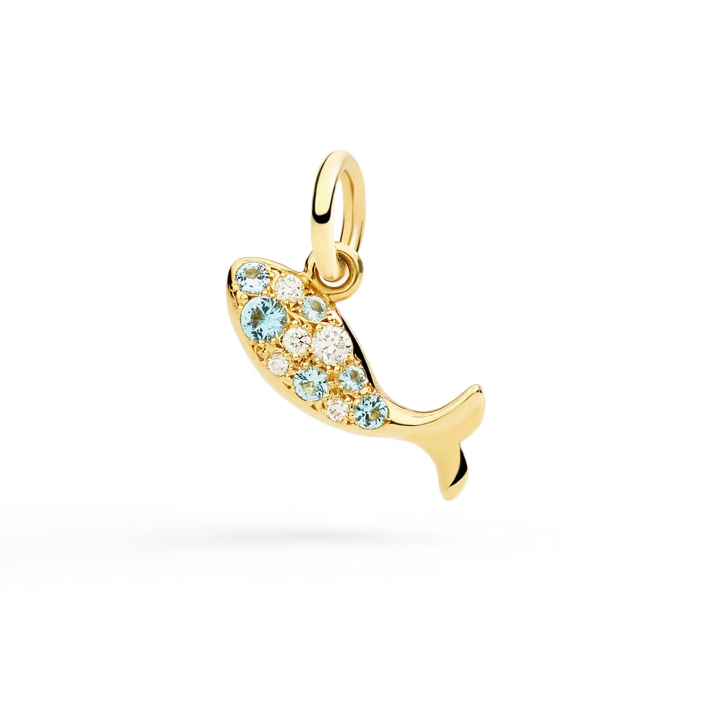 Yellow gold fish charm, topaz & diamonds