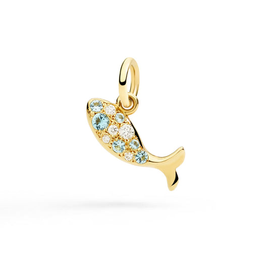 Yellow gold fish charm, topaz & diamonds