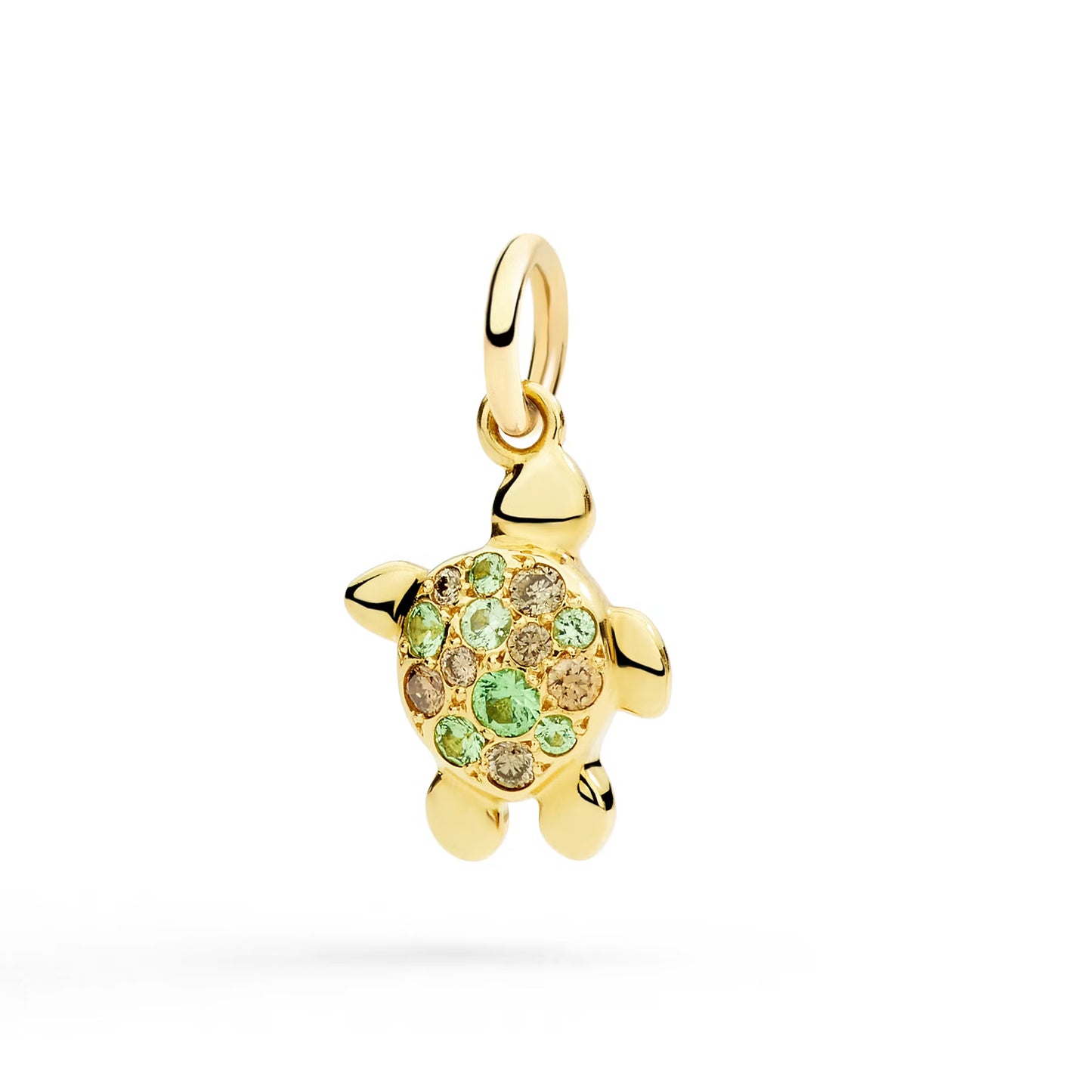 Yellow gold turtle charm tsavorites & diamonds