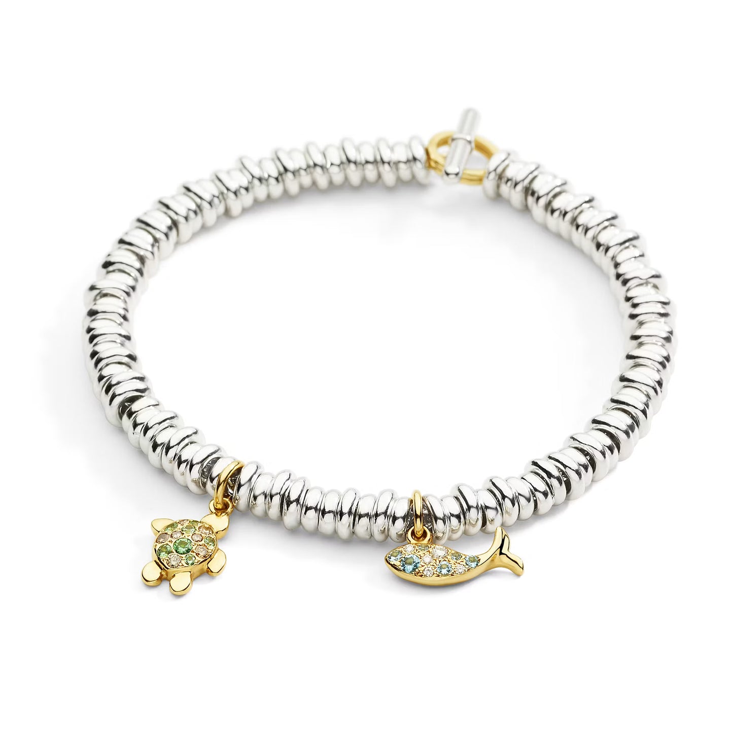 Yellow gold fish charm, topaz & diamonds