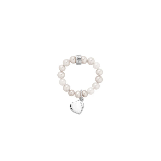 Anello Elastica con perle bianche e charm cuore