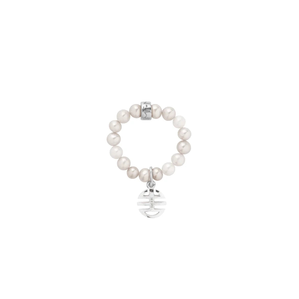 Anello Elastica con perle bianche e charm ognibene